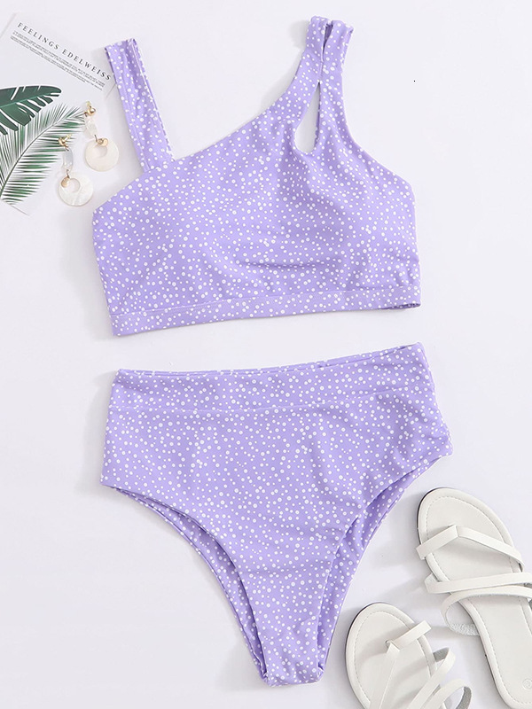 Print 2021 Stone Sexy Bikini Women&#039;s High Waist Conservative Split Swimsuit-image-678551293