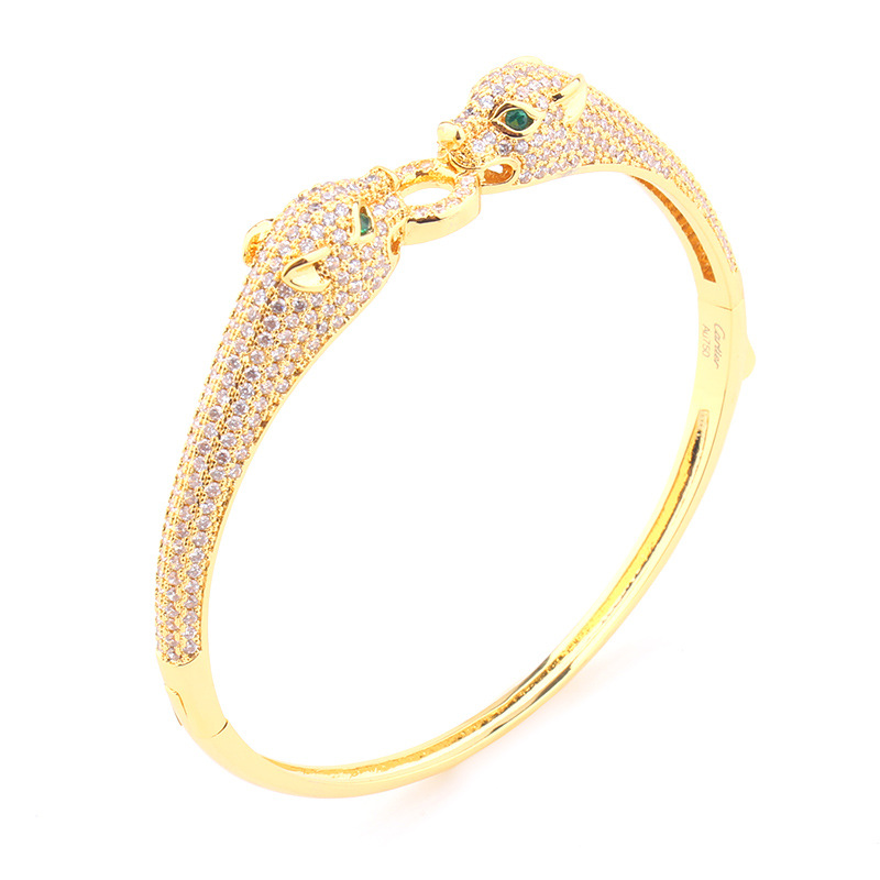 

women bangle fashion temperament zircon leopard bracelet jewelry personality double head animal bracelets silver gold womens bangles handbag, Black