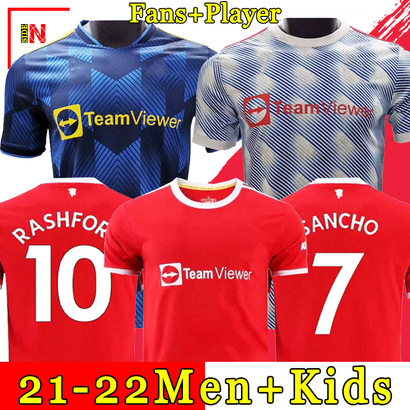 

Thailand 21 22 SANCHO Manchester soccer jerseys UNITED Fans version BRUNO FERNANDES Lingard UTD RASHFORD football shirt top 2021 2022 men + kids kit sets, 21/22 home+patch