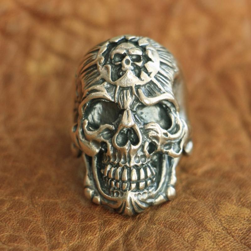 

Cluster Rings LINSION 925 Sterling Silver King Of Hell Devil Skull Ring Mens Biker Punk TA101 US Size 7~15
