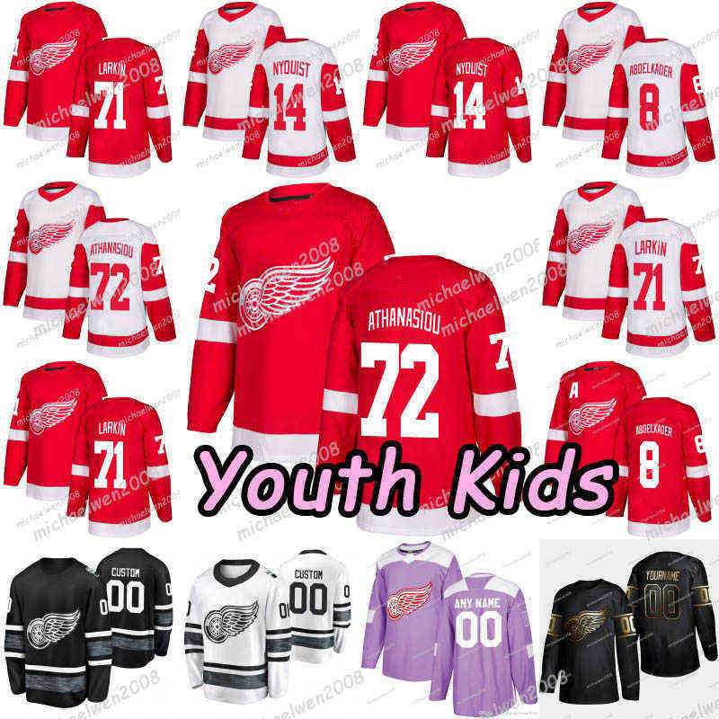 

Youth Kids Season Detroit Red Wings 72 Andreas Athanasiou 70 Christoffer Ehn 41 Luke Glendening 43 Darren Helm 71 DylanLarkin Hockey Jerseys, Black
