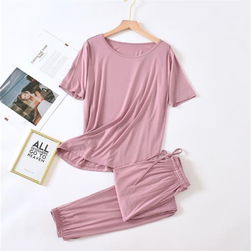 Women&#039;s Sleepwear M-2XL Large Size Pajamas For Women Spring Summer Sleepwear Set Modal Cotton Ladies Pijamas Short Sleeve 2021 Pyjama Femme-image-699972062