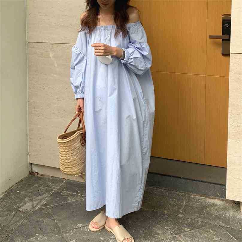 

Sexy Slash Neck Solid Long Dress Summer Femme Loose Straight Chic Casual OL High Quality Streetwear Vestidos 210525, Apricot