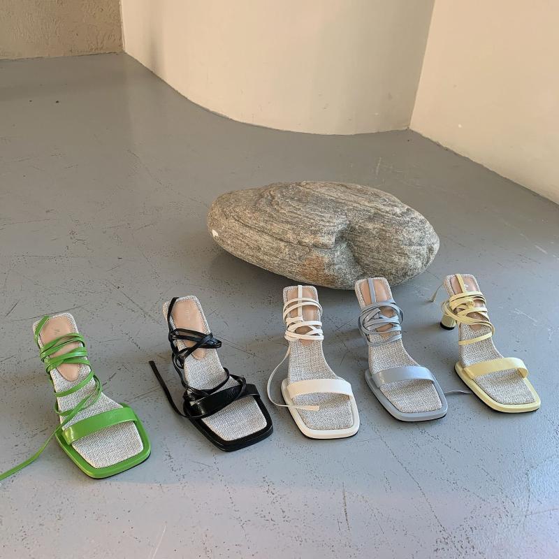 

Sandals Celebrity Mid-calf Lace Up Modern Gladiator Women Summer Thin High Heels Shoes Woman Pumps Square Toe Sandalias2021, Black