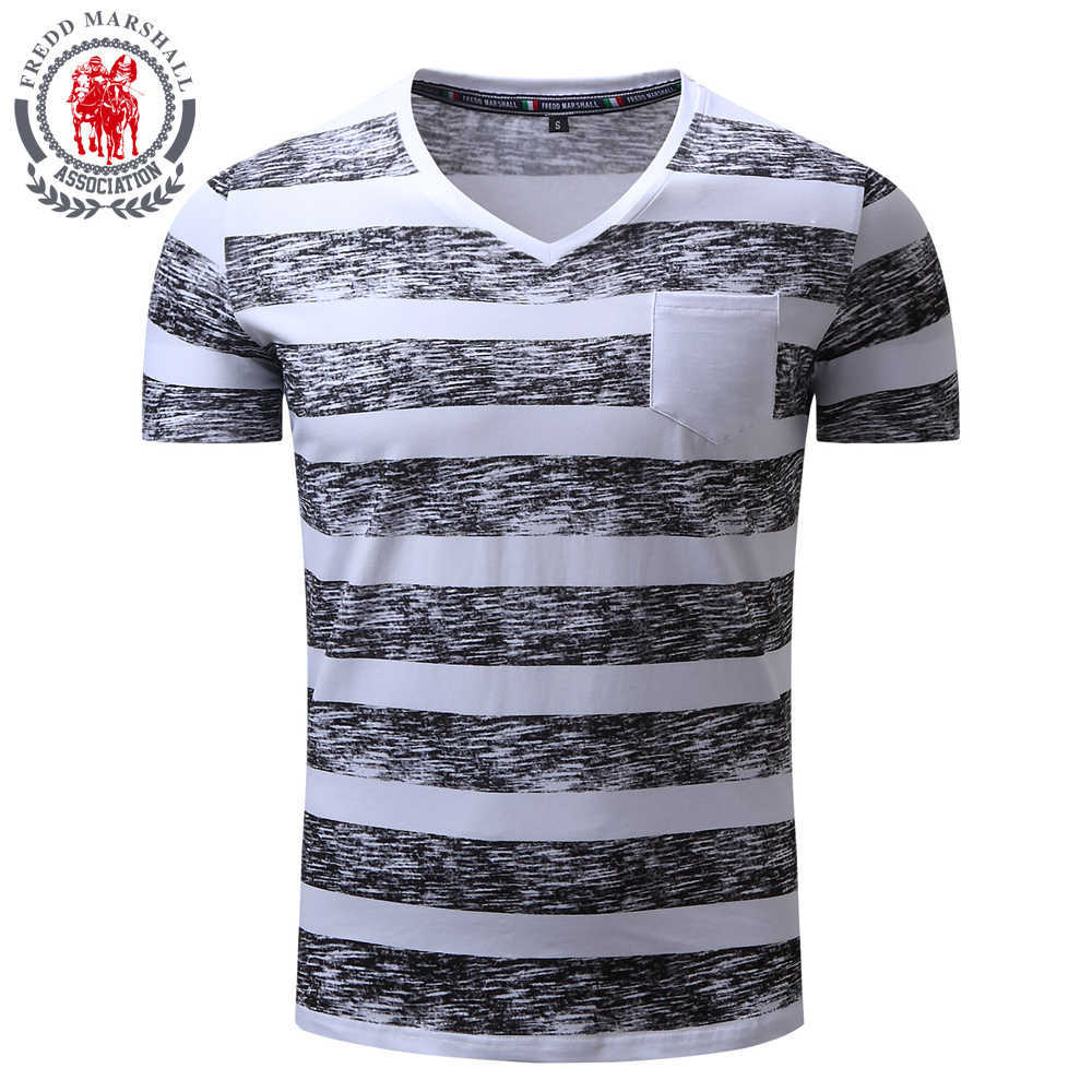 

Fredd Marshall Men T-shirt Strip Print Cotton T Shirt Men Summer Fashion Casual Short-Sleeve Slim Casual T-shirts Tops Tee 311 210527, Red