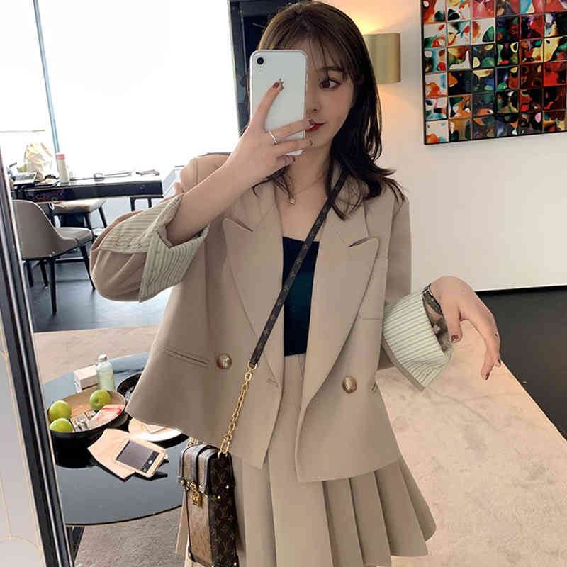 

spring style western fashion suit pleated skirt small fragrance two-piece 210525, Black