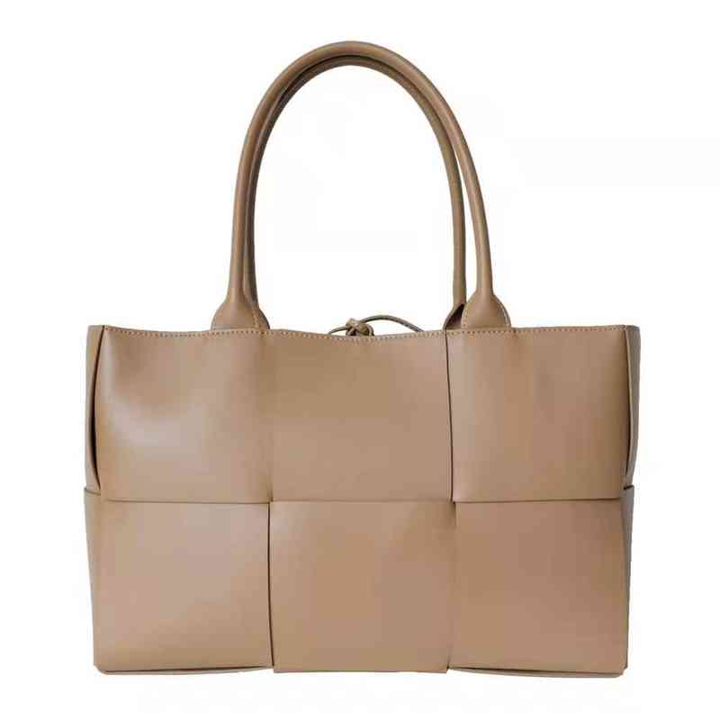 

100% Genuine Leather Arco Tote Large Capacity Luxury Handbags Orthogonal Weave Removable Interior Zipped Pocket String Closure265E, Green