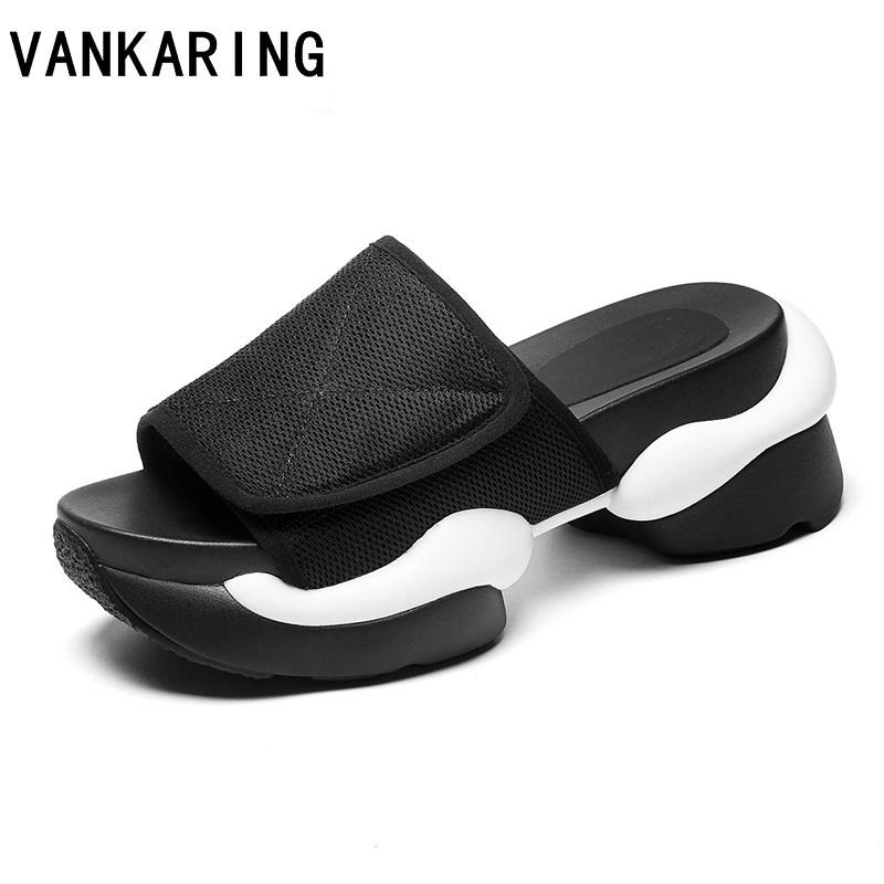 

Latform Wedges Slippers Women Sandals 2021 Female Shoes Fashion Air Mesh Heeled Casual Summer Slides Woman Dress, Black