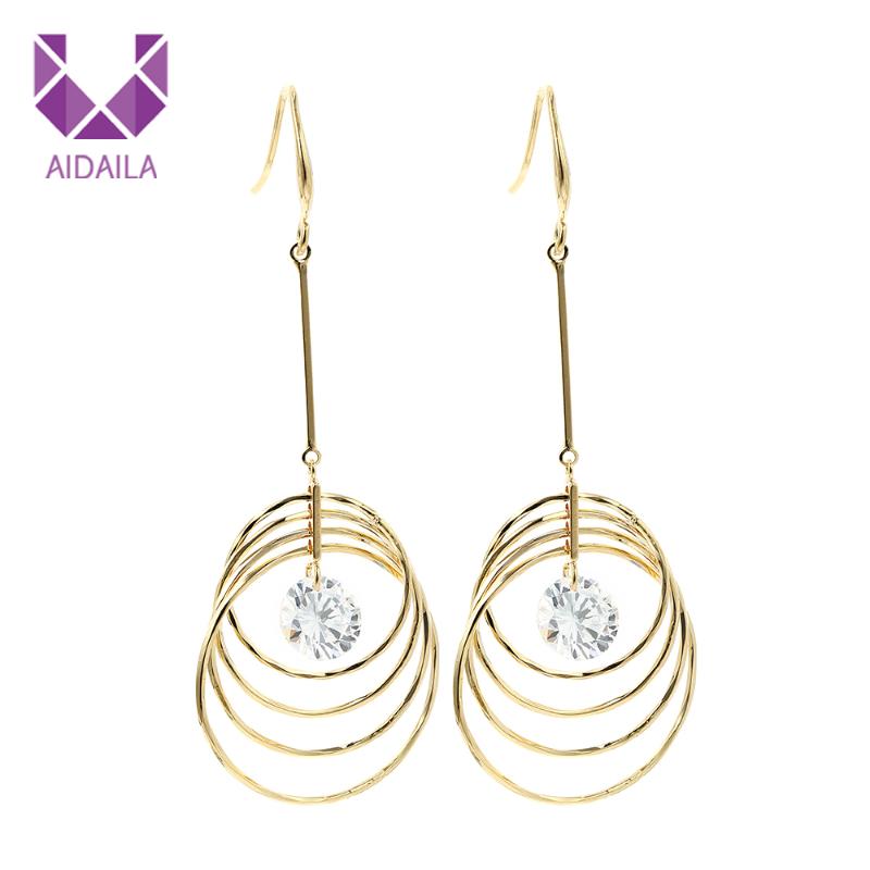 

Women Long Dangle Drop Earrings With Layer Circle Round Fashion Design & Chandelier, Silver