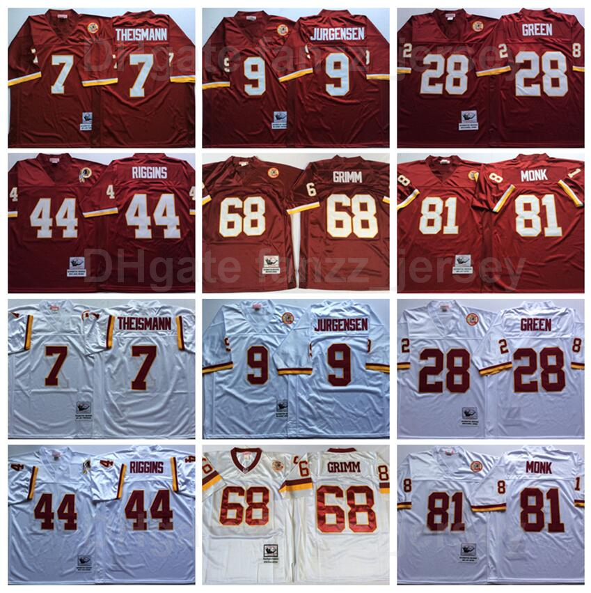 

NCAA Vintage Football 7 Joe Theismann Jersey 9 Sonny Jurgensen 68 Russ Grimm 70 Sam Huff 33 Sammy Baugh 81 Art Monk Retro, 7 white