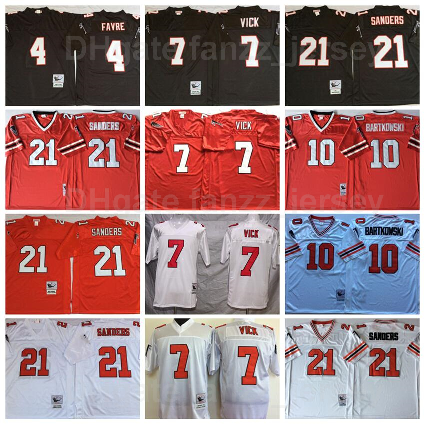 

NCAA Retro Football Vintage 21 Deion Sanders Jersey 4 Brett Favre 7 Michael Vick 10 Steve Bartkowski All Stitched Sport Black Red White, 4 black