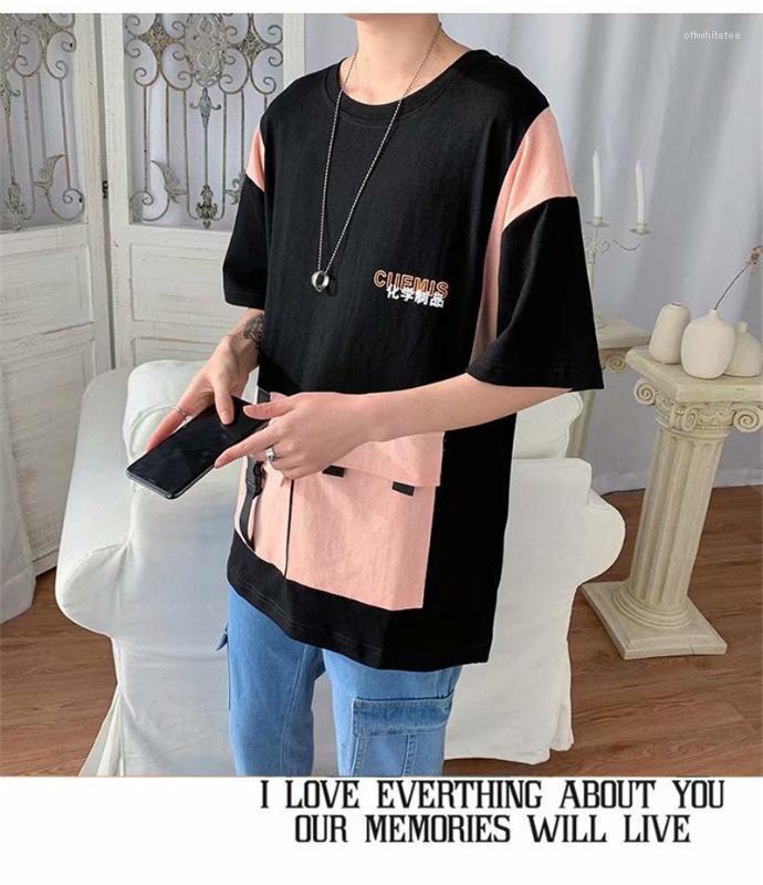 

Deisgner Tshirts Fashion Loose Big Pockets Panelled Short Sleeve Mens Tees Casual Mens Clothing Letter Print Mens, White;black