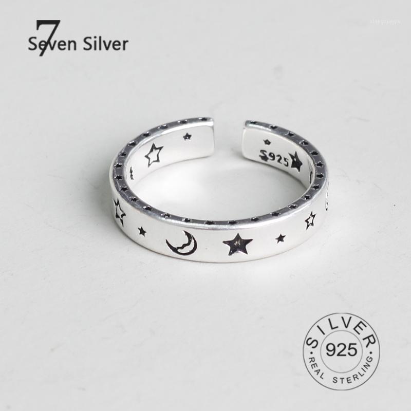 

Cluster Rings Real 925 Sterling Silver Finger For Women Trendy Fine Jewelry Large Adjustable Antique Anillos Stars Moon, Golden;silver