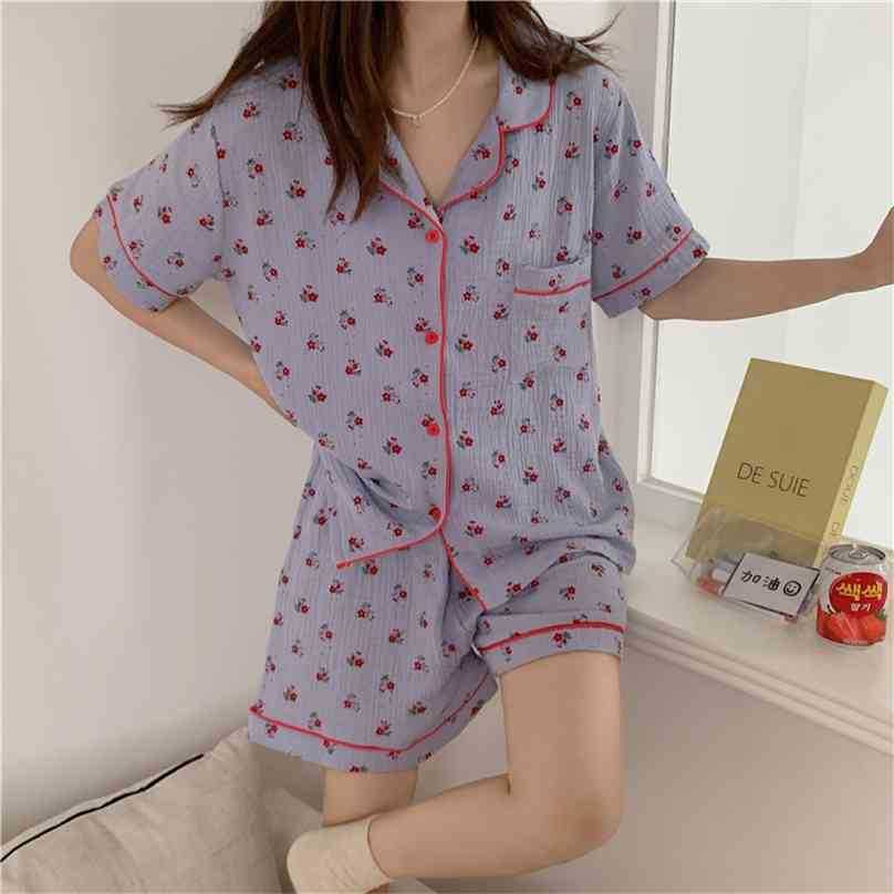

Homewear Florals Comfortable Summer Chic Femme Sweet Girls Casual Cotton Soft Sleepwear Loose Pajamas Sets 210525, Apricot
