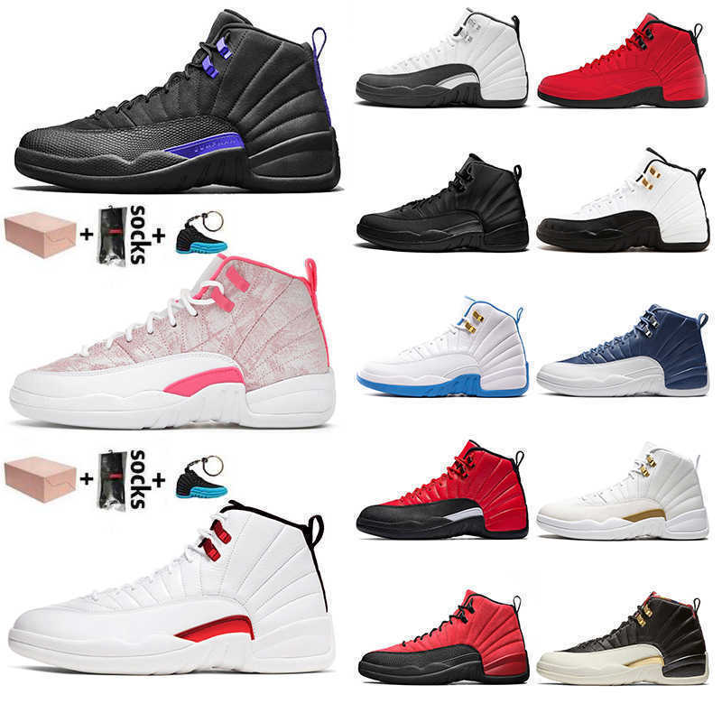 

2021 With Box Jumpman 12 12s Womens Mens Basketball Shoes Twist Women Arctic Punch Dark Reverse Flu Game University Gold Trainers, #4 40-47 dark concord