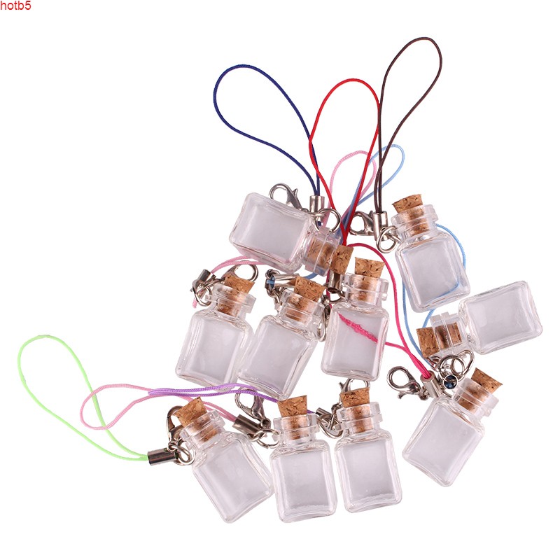 

50pcs Transparent rectangle Glass Bottle Jars Vials Wishing Cute Art Bottles with Corks Stopper key chain giftgood qty