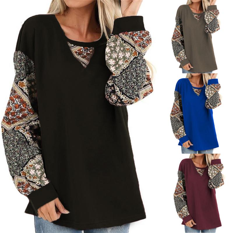 

Women's Blouses & Shirts Fashion Women Long Sleeve Baggy O Neck Loose Blouse Ladies Casual Floral Print Jumper Tops Plus Size, White
