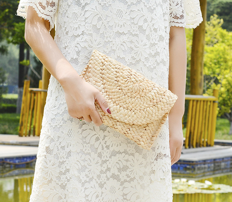 

Women Corn husk weaving satchel party handbags straw handmade envelope bag 2022 ladies fashion bag boutique lady purse H0064, As shoulder