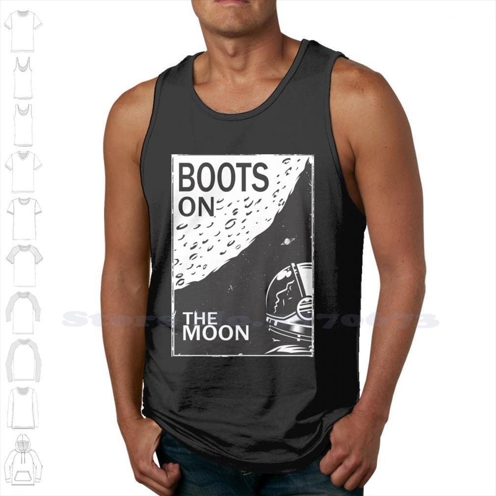 

funny boots on the moon astronaut black white sleeveless tank men women carell steve netflix space, White;black