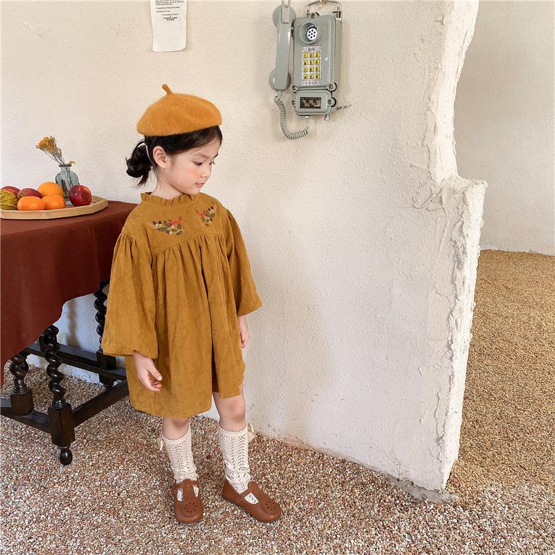 

Girl's Dresses Girls Dress Spring And Autumn 2021 Western Style Embroidery Lantern Sleeve Little Girl Net Red Skirt, Red;yellow