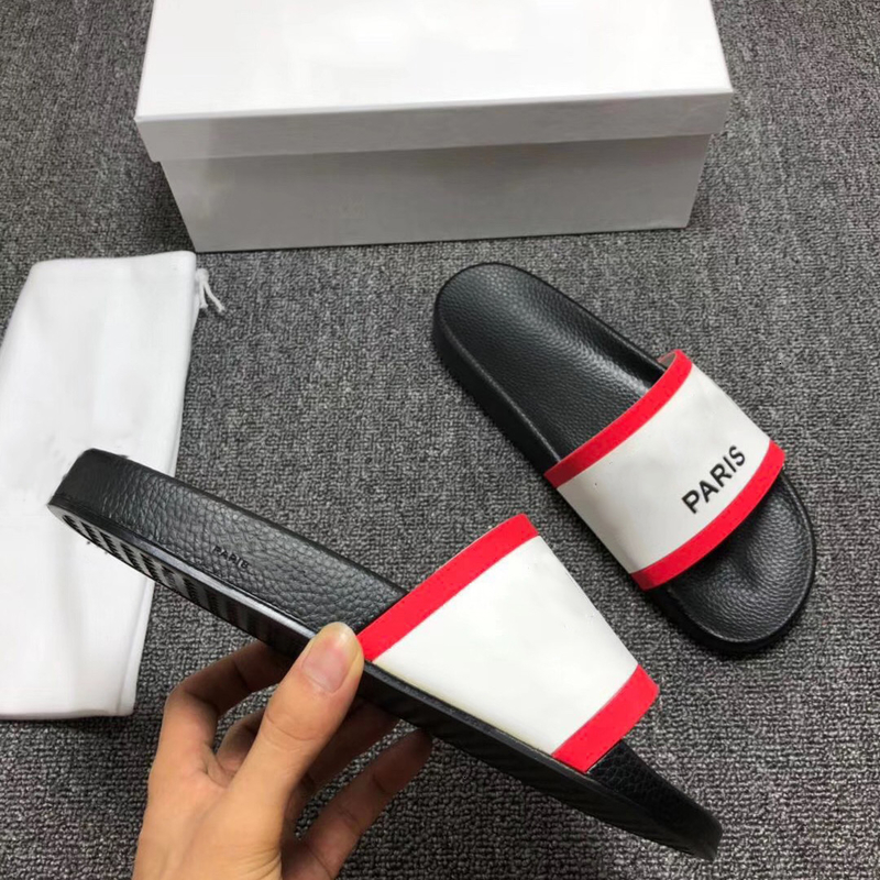 

Paris Sliders Mens Womens Summer Sandals Beach Slippers Ladies Flip Flops Loafers Black White Red Slides Chaussures Shoes