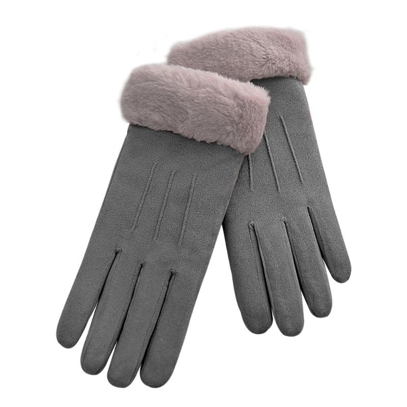 

Five Fingers Gloves Women Mittens Cosy Elegant Winter Faux Suede Soft Cuff Solid Outdoor Sports Skiing Driving Full Finger Ladies Keep Warm, Blue;gray