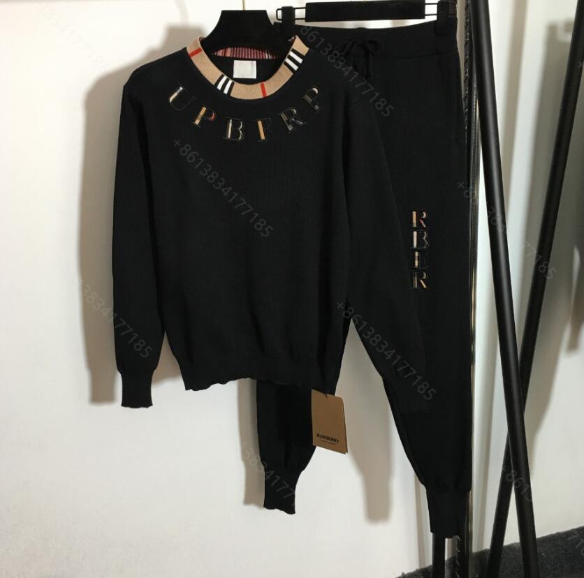 

Women Set Wool Knit Sweater Hoodie Lantern Trousers Embroidered Round Neck Long Sleeve Letter Two-piece Girls, 12