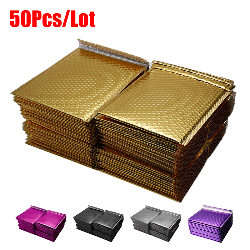 

50 PCS/Lot Different Specifications Gold Plating Paper Bubble Envelopes Bags Mailers Padded Shipping Envelope Bubble Mailing Bag