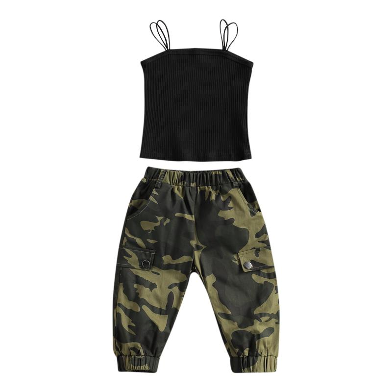 

Clothing Sets CitgeeSummer Kids Baby Girls Fashion 2-piece Outfit Set Sleeveless Black Strap Tops+Camouflage Pants Clothes, As pic