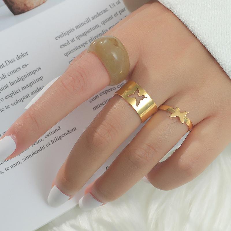 

Cluster Rings Punk Couple Butterfly Ring Set Simple Geometric Fashion Personality Metal Index Finger Men And Women, Golden;silver
