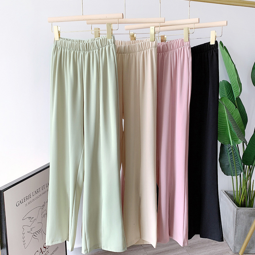 

Women's Pants & Capris Spring High Waist Casual Female Trousers Outwear Wide Leg Split Hem Ninth Length Stright I9SY, Pink