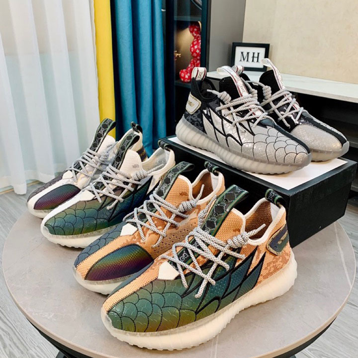 

Luminous snake party platform designer casual shoes stitching mesh black leather sports men's fashion reflective white flat bottom outdoor 38-45 with box