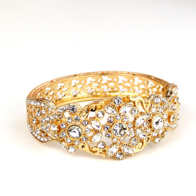 

Bangle Sunspicems Gold Color Women Crystal Open Sleeve Arab Morocco Wedding Jewelry Ethnic Dubai Bridal Bijoux