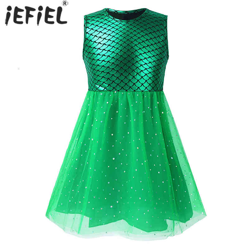 

Girl's Kids Girls Mesh Tutu Dress Party Clothes Sleeveless Fish Scales Printed Tank Top Glittery for Halloween Birthday Theme Dresses 1026, Green