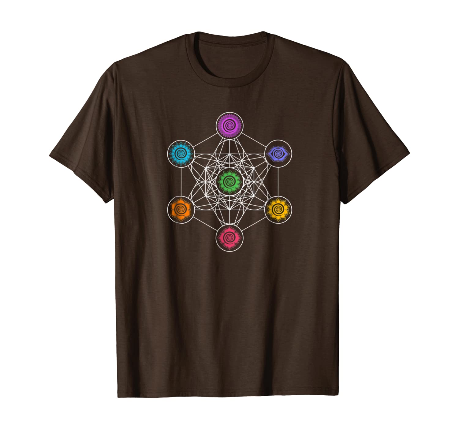 Sacred Geometry Yoga Metatrons Cube Rainbow Chakras T-shirt-image-711332891