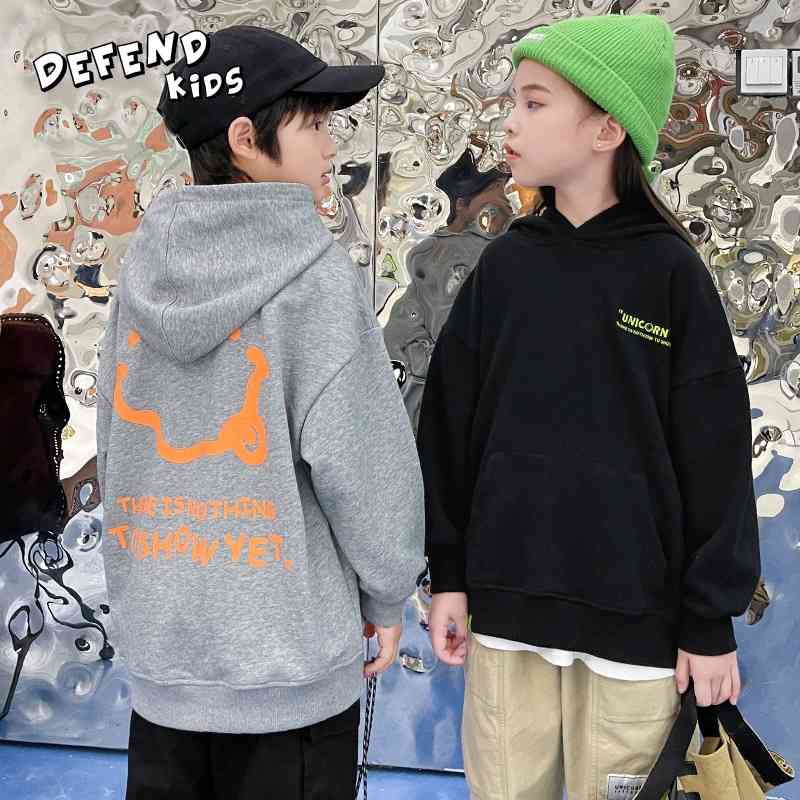 

DCK wear boys' girls' sweater spring autumn 2021 new middle and large children's contrast long sleeve top hooded Pullover