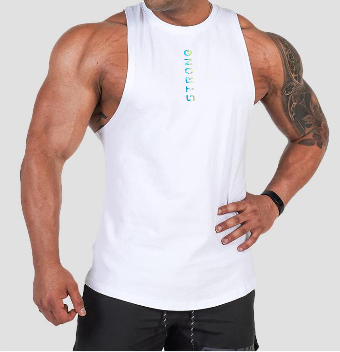 

summer european and american fashion t-shirt outdoor sports fitness loose cotton men's sleeveless vest, White;black