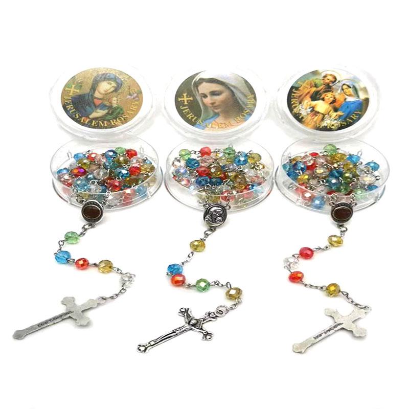 

Pieces Religious 8MM Crystal Rosary Beads Curved Needle Crucifix Necklace It's In A Round Box For Men And Women Given As Gifts Pendant Neckl