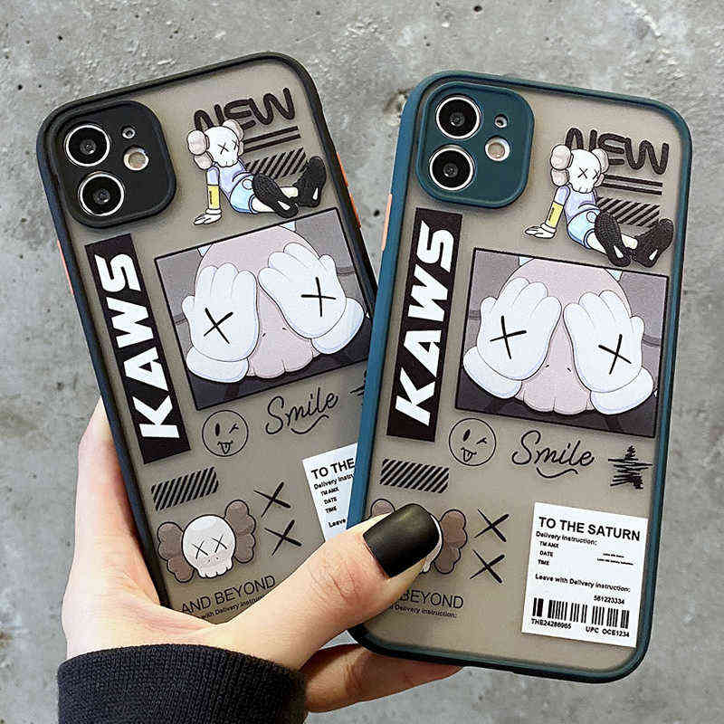 

Cartoon Matte Phone Case For iPhone 13 12 11 Pro Max 7 8 Plus X XR XS Max SE Anime Graffiti Silicone Anti-fall Cellback Cover H1120, Dark green
