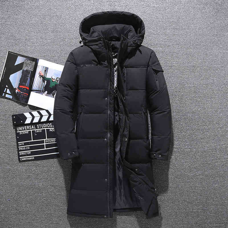 

Thick winter men's et, long warm coat, white duck down Hoodie, fashion large 5XL, new in 2021, Black