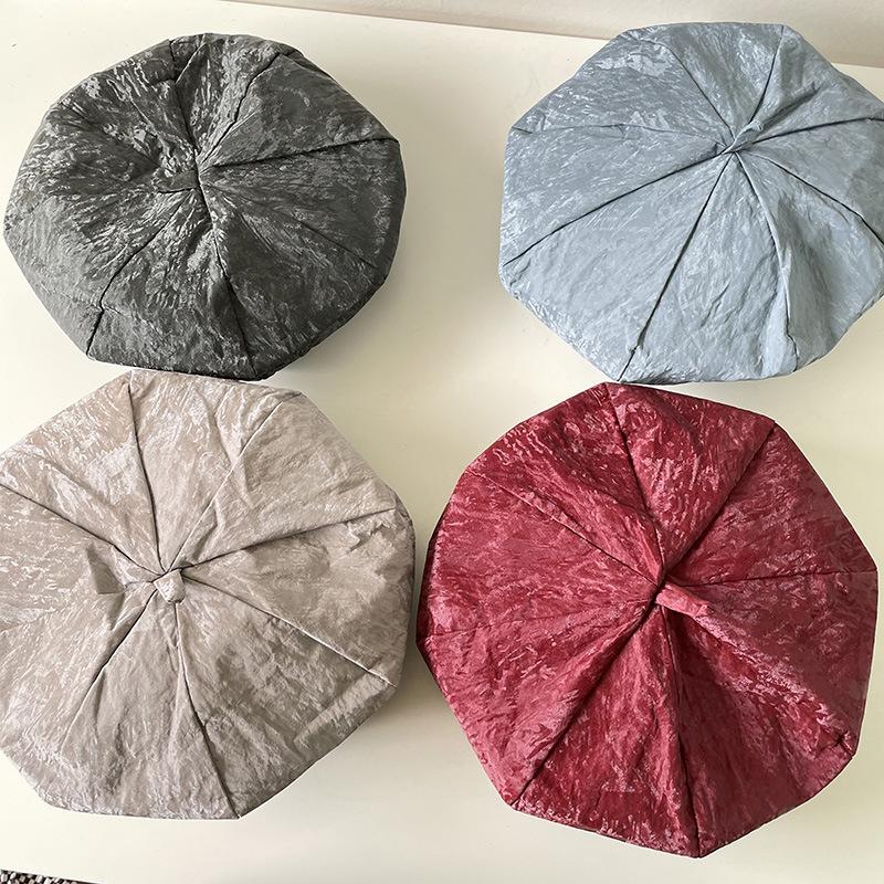 

Berets Faux Leather Beret Fashionable Water Stain Texture Autumn 2021 Solid Color Painter Hat Women's, Black