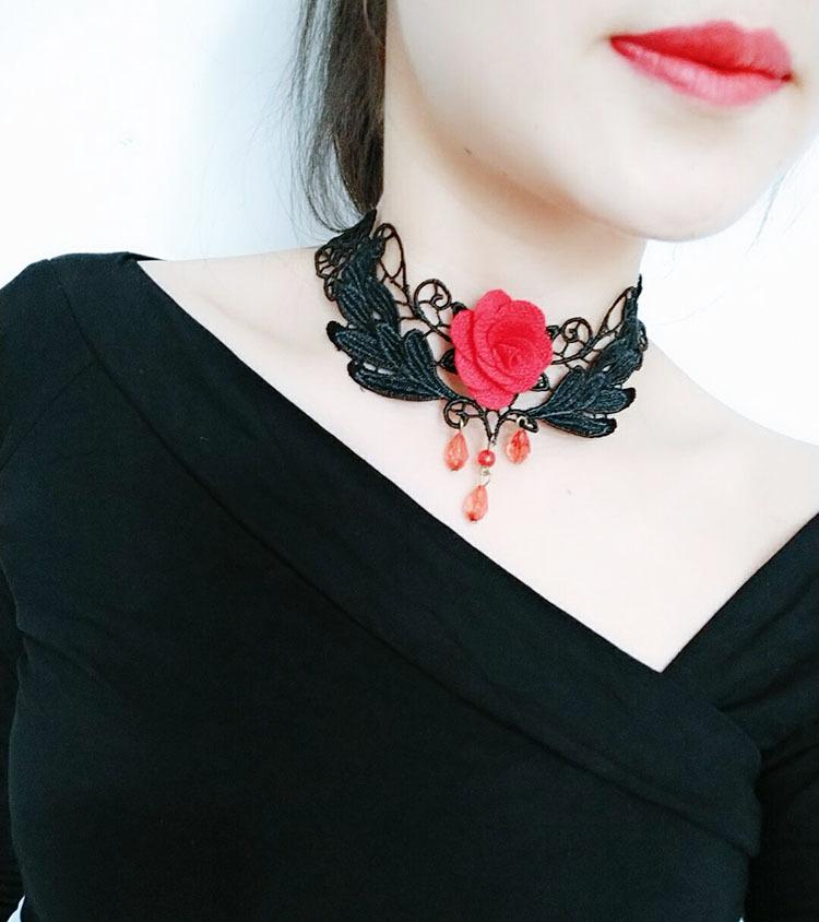 

Chokers Fashion Gothic Retro Lace Flower Hollow Choker Necklace For Women Black White Rose Collar Girl Party Jewelry