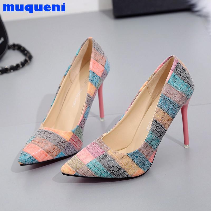 

Plus Size 34-42 2021 Spell Color Women Pump High Heels Single Shoes Female Summer Patent Leather Wedding Party Woman Gladiator Dress, Black