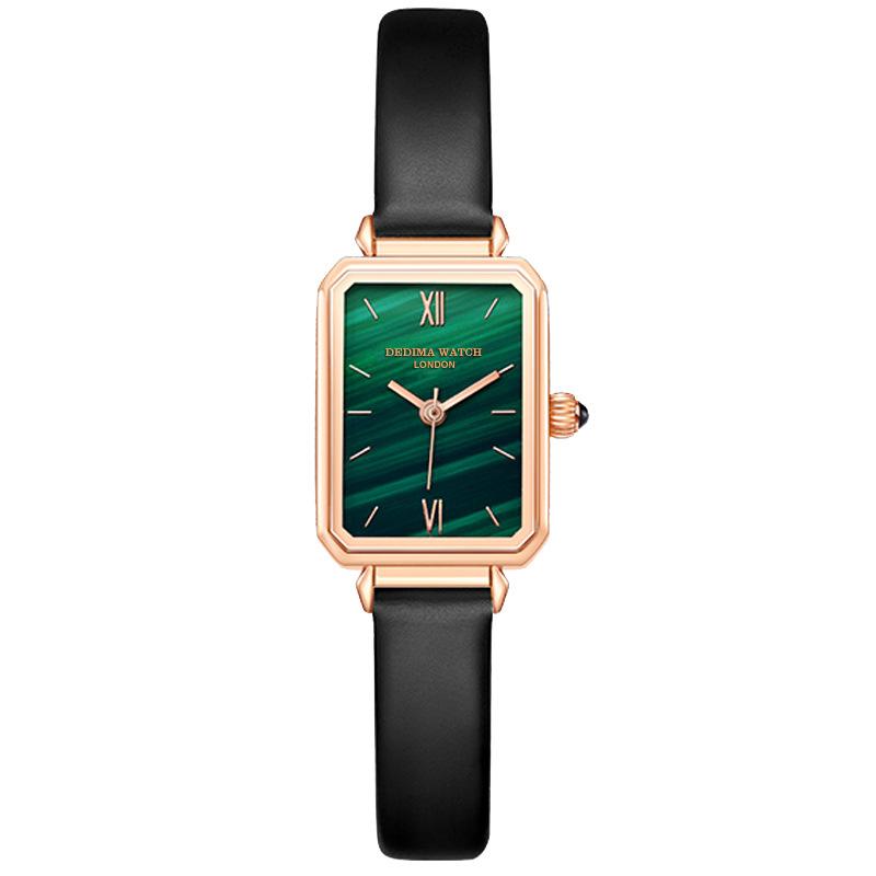

Wristwatches Fashion Waterproof Women's Watch Simple Temperament Malachite Texture Dial Net Red Same Style Square Small Green