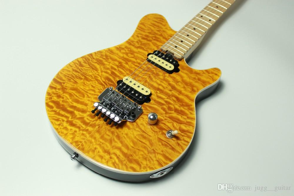 

Custom Edward Van Halen Wolf Music Man Ernie Ball Axis Yellow Qulited Maple Top Electric Guitar Maple Neck Floyd Rose Tremolo Bridge