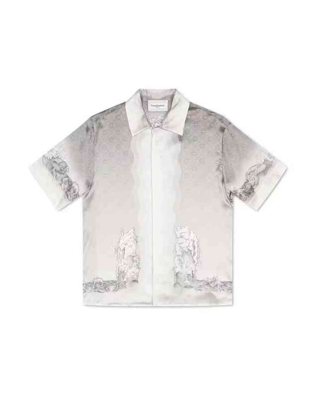 

Casablanca 22ss silk shirts Guardian plaster image black white gradient mens and womens Hawaiian short sleeve shirt, Silver