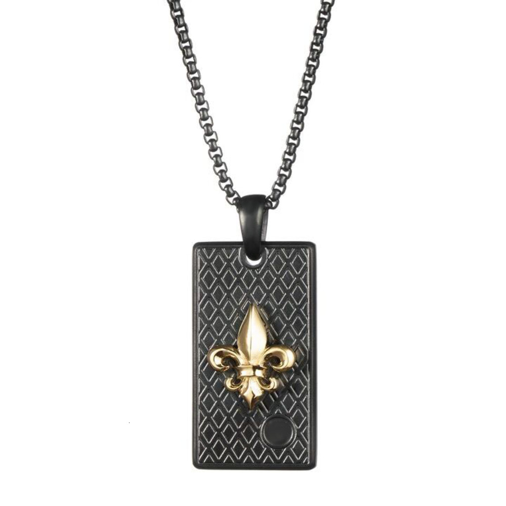 

Men's Black Rectangle Pendant Fleur De Lis Necklace, Silver