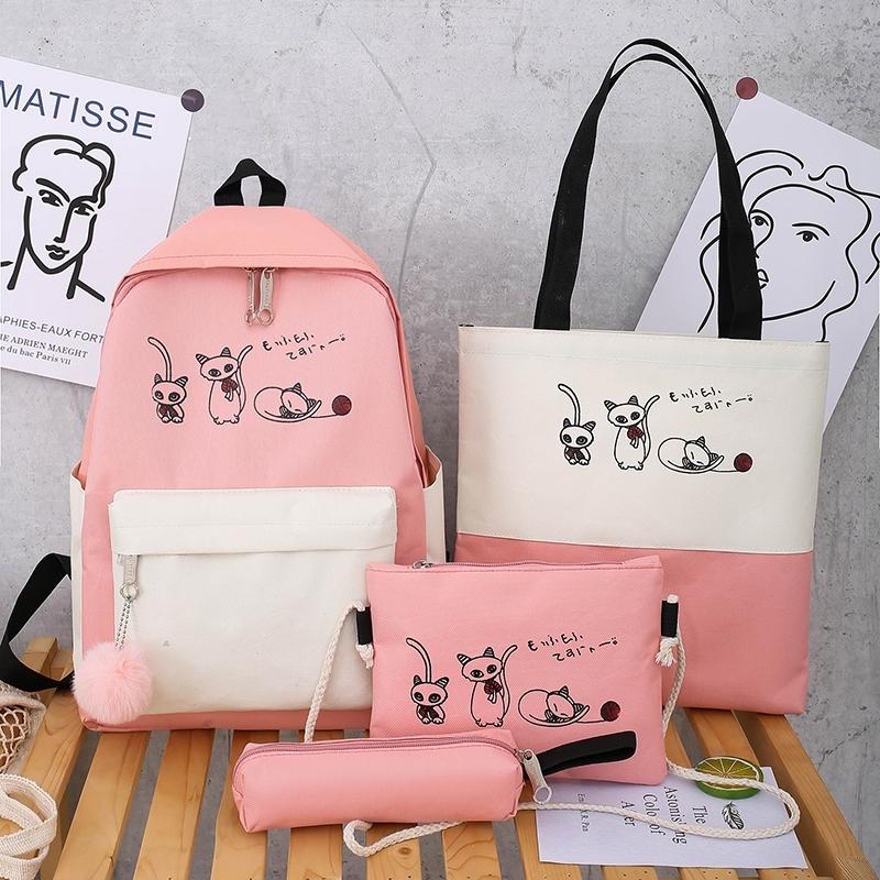 

School Bags 4pcs Set Women Backpack Cute Pattern Anti-theft Laptop Mochilas Mujer For Teenage Girls