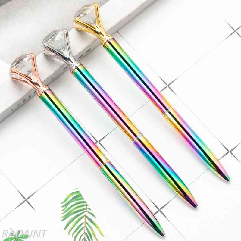 

Big Diamond Crystal Ballpoint Pens Novelty Rainbow Metal Gradient Pen School Office Writing Supplies Business Pen Stationery Student Gift custom logo, Three colors