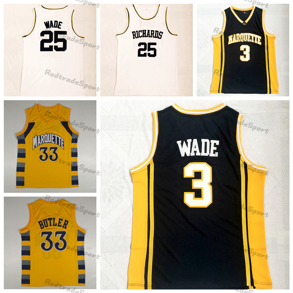 

Mens Marquette Golden Eagles Dwyane Wade 3 College Basketball Jerseys Jimmy Butler 33 Yellow Vintage 25 Richards High School Stitched Shirts S-XXL, Blue